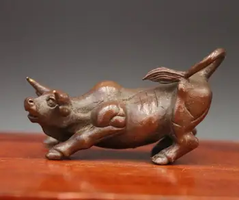 

100% red Copper Chinese Zodiac Wealth Fengshui Animal ox oxen bull toro Statue kids toys small statue Decoration Home Gift