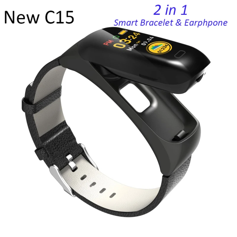 

New C15 Smart Watch Men Heart Rate Calorie IP67 Sports Bracelet Bluetooth Wireless Earphones Smart Band 2 In 1 For Android IOS