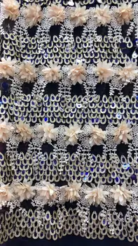 

5yards Newcoming beaded african Tulle lace fabric 2019 3D flowers nigerian lace fabric for wedding and party WHJJUN061