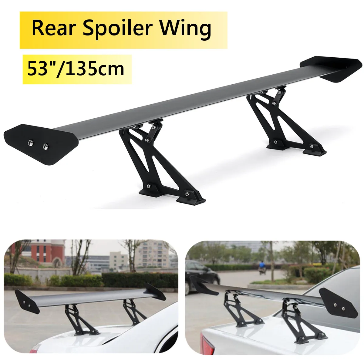 

53inch 135cm Universal Racing Sports Car Rear Tail Trunk Racing Wing Spoiler Aluminum Black Adjustable GT Double Row