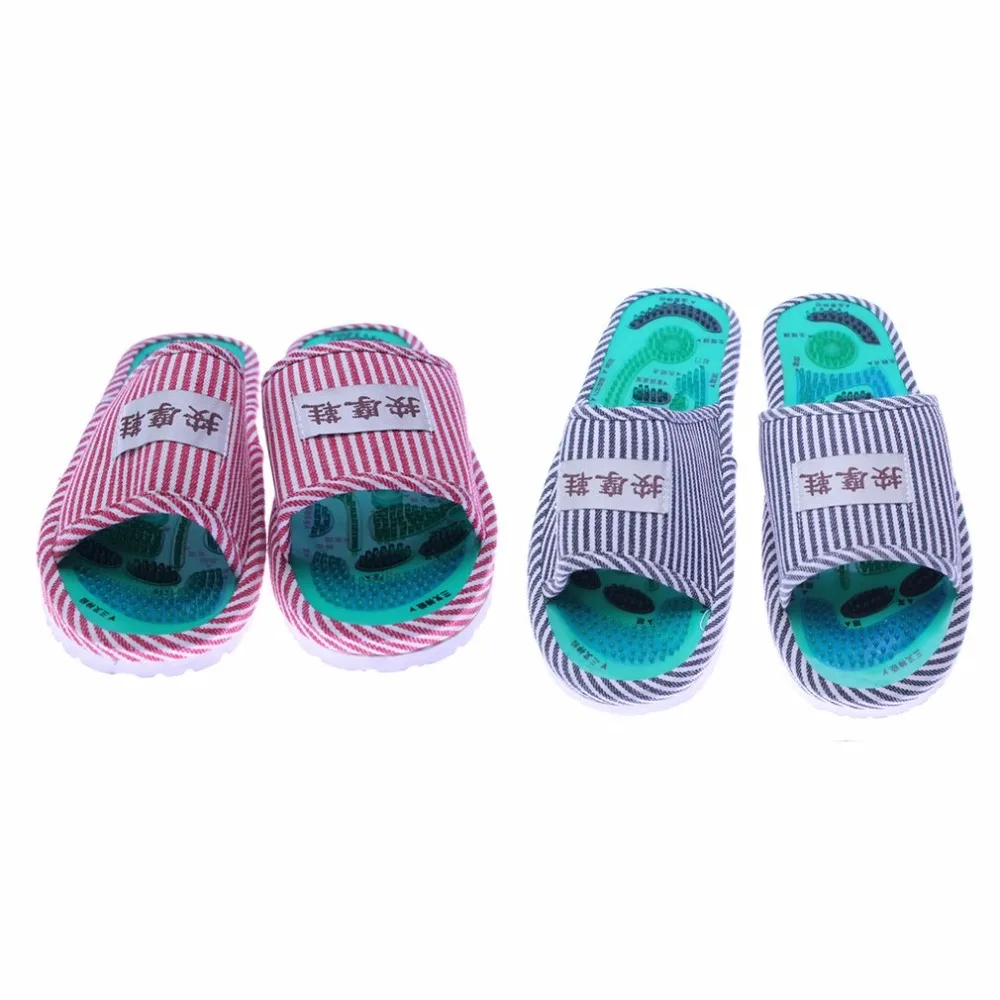 New 1 Pair Striped Pattern Reflexology Foot Acupoint Slipper Massage Promote Blood Circulation Relaxation Cotton Foot Care Shoes