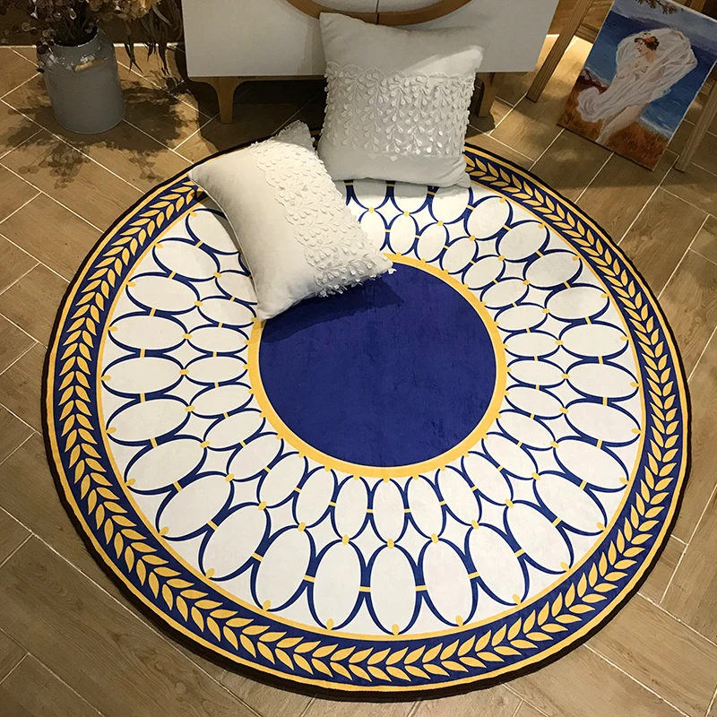 Soft Round Flannel Decorative Carpet Foot Door Yoga Chair Play Mat Pad Bathroom Hallway Area Rug Blue gold Home Deco | Дом и сад