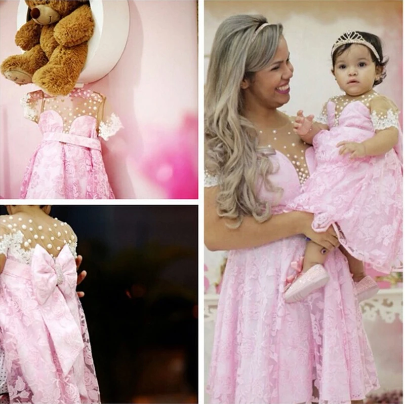 New-Jordan-Toddler-Lace-Cummunion-Dresses-Pink-Cinderella-Pageant-Baby-Party-Frocks-Special-Mother-Daughter-Dress