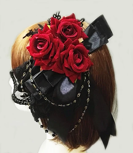 

Lolita Flocking Rose Flower Hairpin Clips Headdress For Women Chains Ribbon Lace Barrettes Hair Jewelry Brooch Accessories