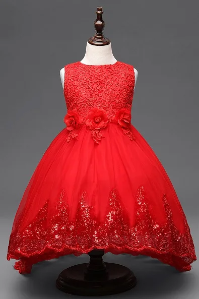 Платье для девочек нарядные платья без рукавов голубое свадебное платье с цветочным узором для девочек-подростков vestido de festa infantil para menina ropa - Цвет: Red A