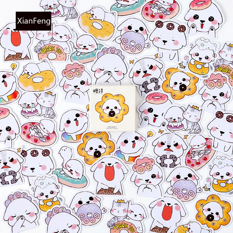 

45pcs/Pack Cute Donut Dog Decorative Paper Stickers DIY Craft Phone Dairy Adhesive Stickers Student Supply Kids Gift