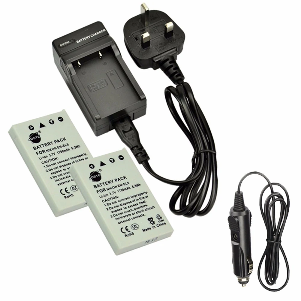 DSTE 2PCS EN EL5 Rechargeable Battery + Travel and Car Charger for