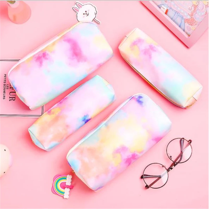 

1 Pcs Colorful Pink Pencil Bags Kawaii Stationery Make UP Gift Storage Bag Office School Supplies Zipper Pencil Cases for Girls