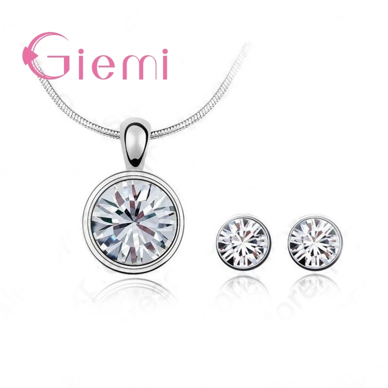 

Hot Sale Women Wedding Jewelry Set 925 Sterling Silver Cubic Zircon Pendant Necklace/Earring Women Sets Hot Promotion