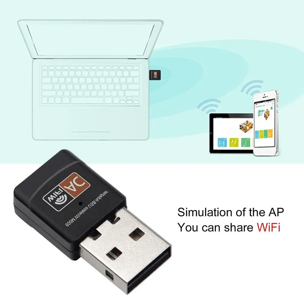 2,4 ГГц 5 ГГц wifi адаптер 802.11ac двухдиапазонный беспроводной адаптер Сетевая карта с интерфейсом USB Wi-Fi ключ для настольного ноутбука ПК