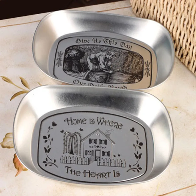 

2 Patterns Rectangle Silver Retro Iron Dish Home Candy/ Fruits/ Nut Snacks Tray