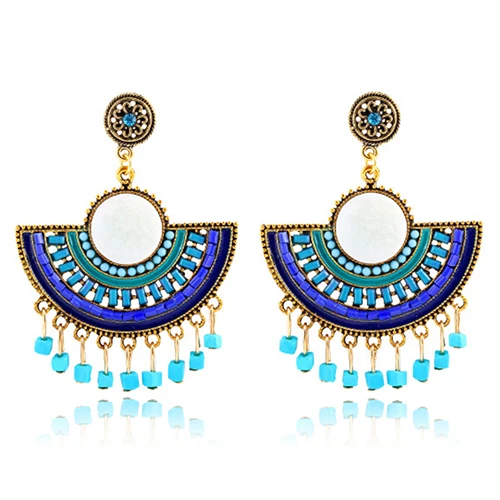 

New Women Bohemian Style Flower Tassels Beads Charm Hollow Pendant Earrings Jewelry BDXR