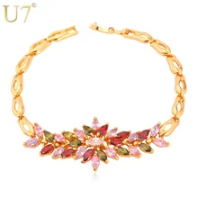 U7 Роскошные Циркониевый Браслет Женщины Подарок Модный Позолоченный Красочные Циркон Цветочные Украшения 18 СМ Цепь Браслет H556