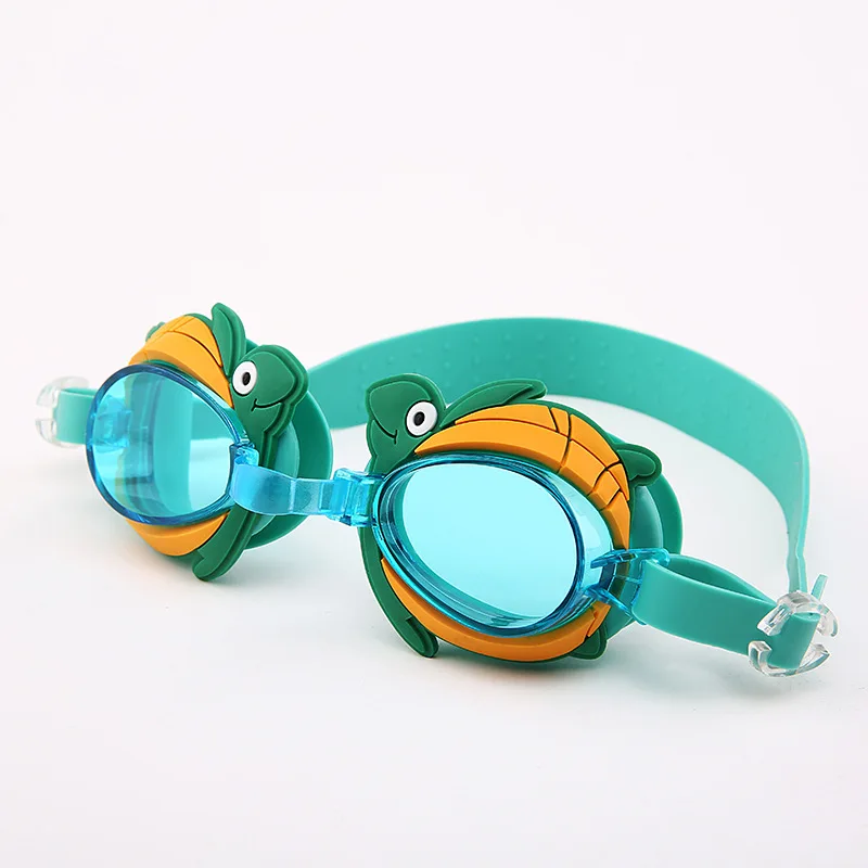 Детские плавательные очки для детей от 3 до 12 лет, водонепроницаемые очки для плавания, прозрачные противотуманные очки с защитой от ультрафиолета, мягкая силиконовая оправа и ремешок - Цвет: Green turtle