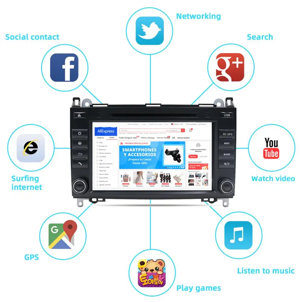 Best 2DIN android 9.0 Car DVD player For Mercedes Benz Sprinter B200 W209 W169 W169 B-class W245 B170 Vito W639 GPS multimedia stereo 3