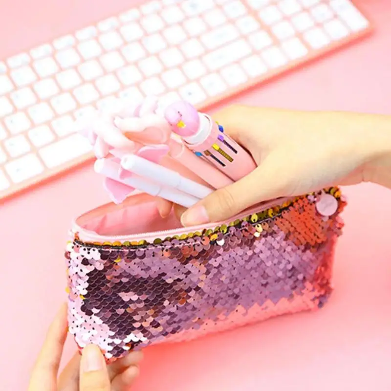

New Pencil Case Color Reversible Sequin School Supplies Cute Stationery Gift Student Daily School Supplies Estuche Para Lapices