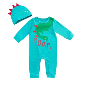 

Newborn Baby Romper Set Boys Girls Cartoon Dinosaur Romper Jumpsuit Hats Baby Girls Long Sleeve Cotton Romper Clothes Sets D20