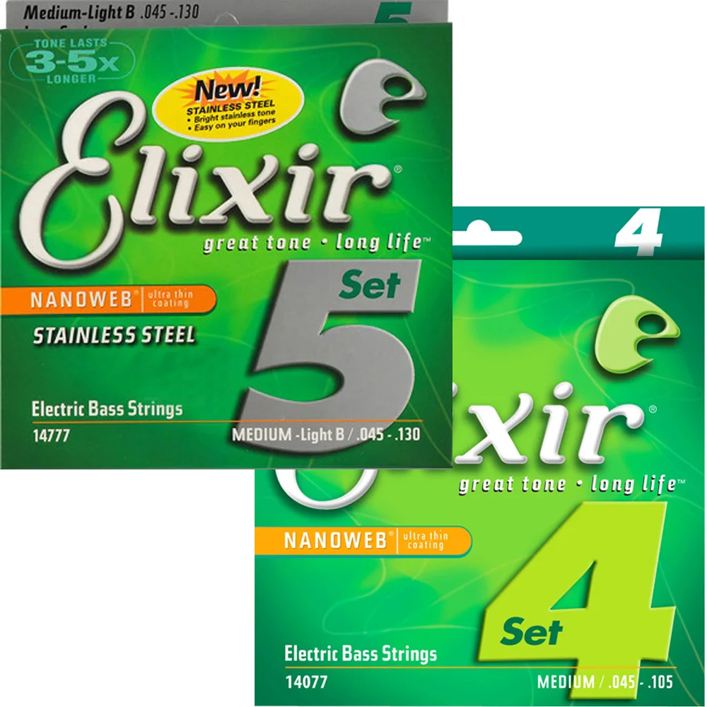 

Elixir Nanoweb Coating Great Tone Long Life 4 Strings 14077 5 Strings 14777 Electric Bass Strings