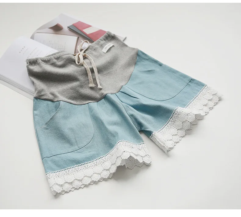 Беременность джинсы корейского стиля для беременных Шорты двойной кружева свободный для беременных; пресса укороченные штаны живота