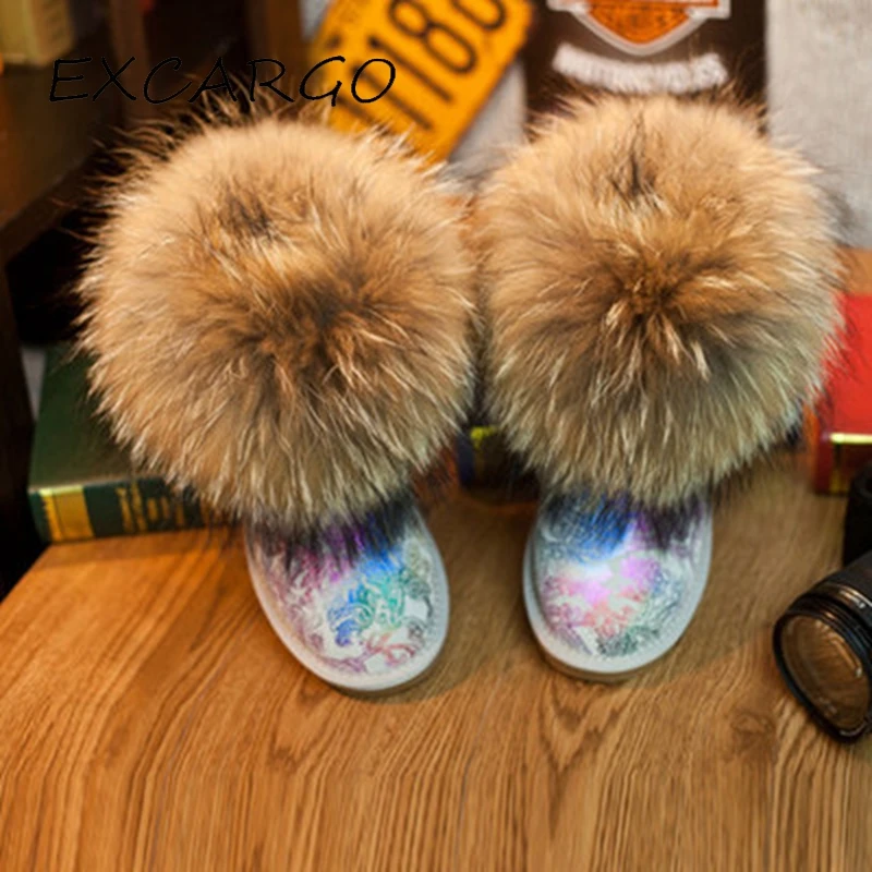

EXCARGO Woman Winter Warm Snow Boots Really Fox Fur 2018 Female Fashion Warm Shoes Genuuine Leather Plush Velevt Snow Boots 40