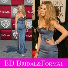Blake Lively Kleid Berühmtheits-roter Teppich Lange Einbau Grau Perlen Satin Formal Abendkleid