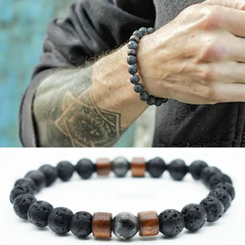 

Wholesale 8mm Lava Rock Diffuser Bracelet Elastic Natural Stone Yoga Beads Bracelet Bangle Christmas gift Women's Fashion