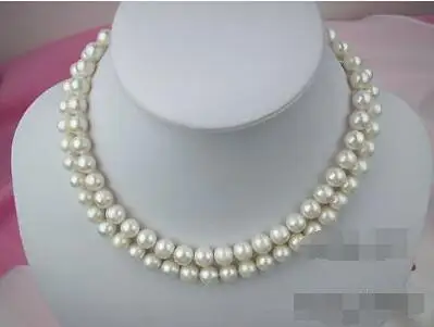 

Free shipping hot sale Women Bridal Wedding Jewelry >>2row natural loverly 8-9mm pearl necklace 18