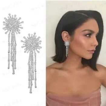 

SISCATHY New Luxury Women Wedding Tassel Earrings Charms Cubic Zirconia Jewelry Gold Color Fireworks Long Dangle Earrings