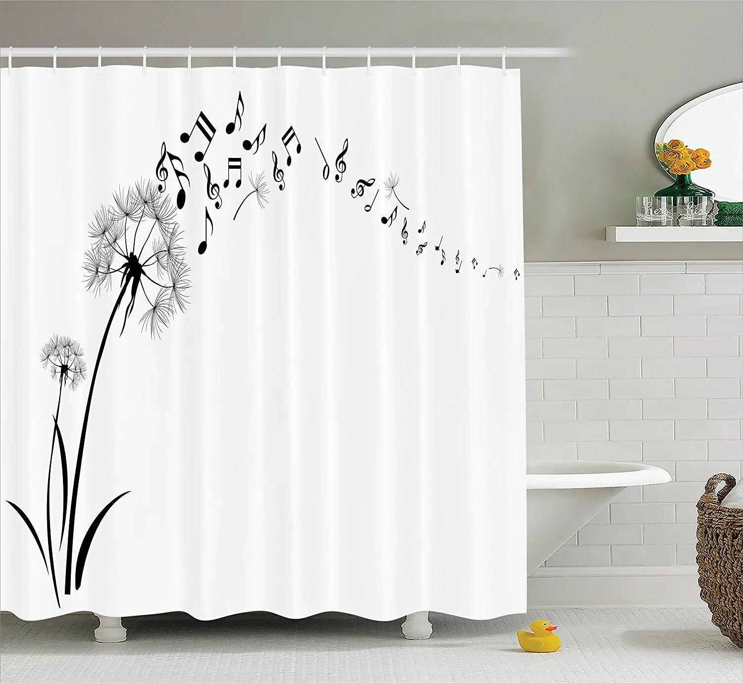 WARM TOUR Flying Dandelions With Note Music Shower Curtain Polyester