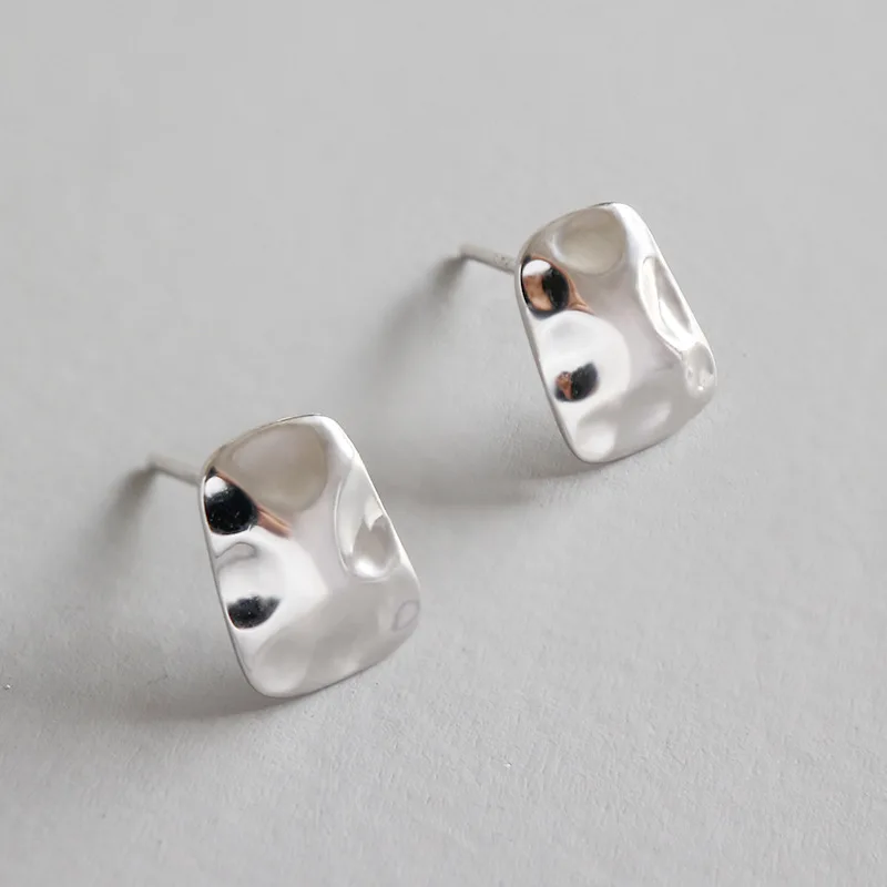 

10.5MM*8mm 100% Authentic 925 Sterling silver Irregular Geometric Concavo-convex Stud Earrings jEWELRY TLE562