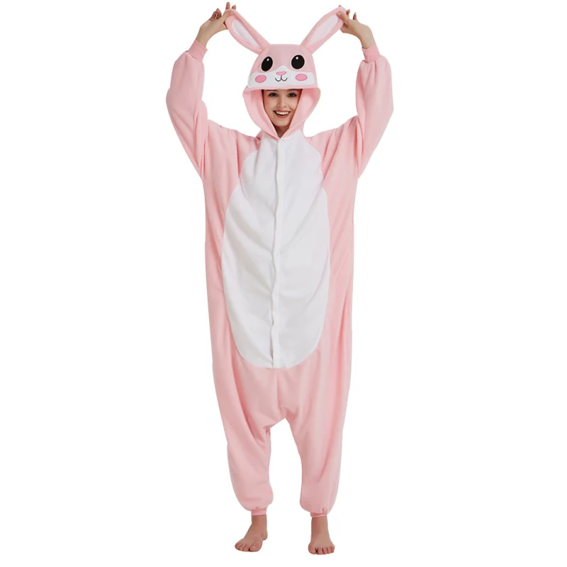 

Rabbit Animal Pajamas Onesie For Adults Women Men Overalls Fleece Bunny Sleepwear Cosplay Costume Jumpsuit One-piece Kigurumi