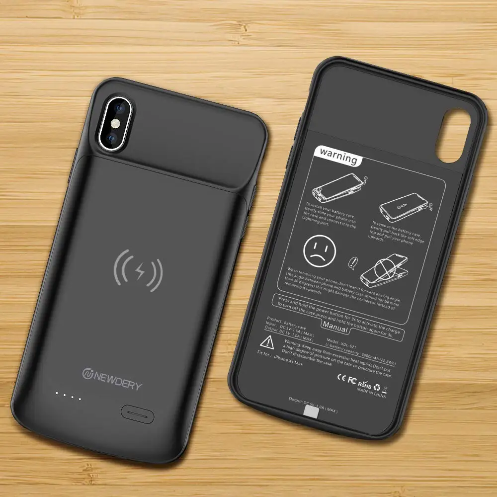 NEWDERY Upgraded for iPhone Xs Max Battery Case Qi Wireless Charging Compatible, 6000mAh External Charger case for iphone xs max