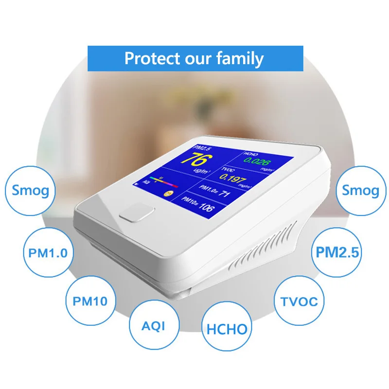 

Air Pollution Monitor 6 In 1 Multi-function Laser Sensor Smart Calibration PM2.5 PM10 PM1.0 Air Quality Monitor Gas Analyzer