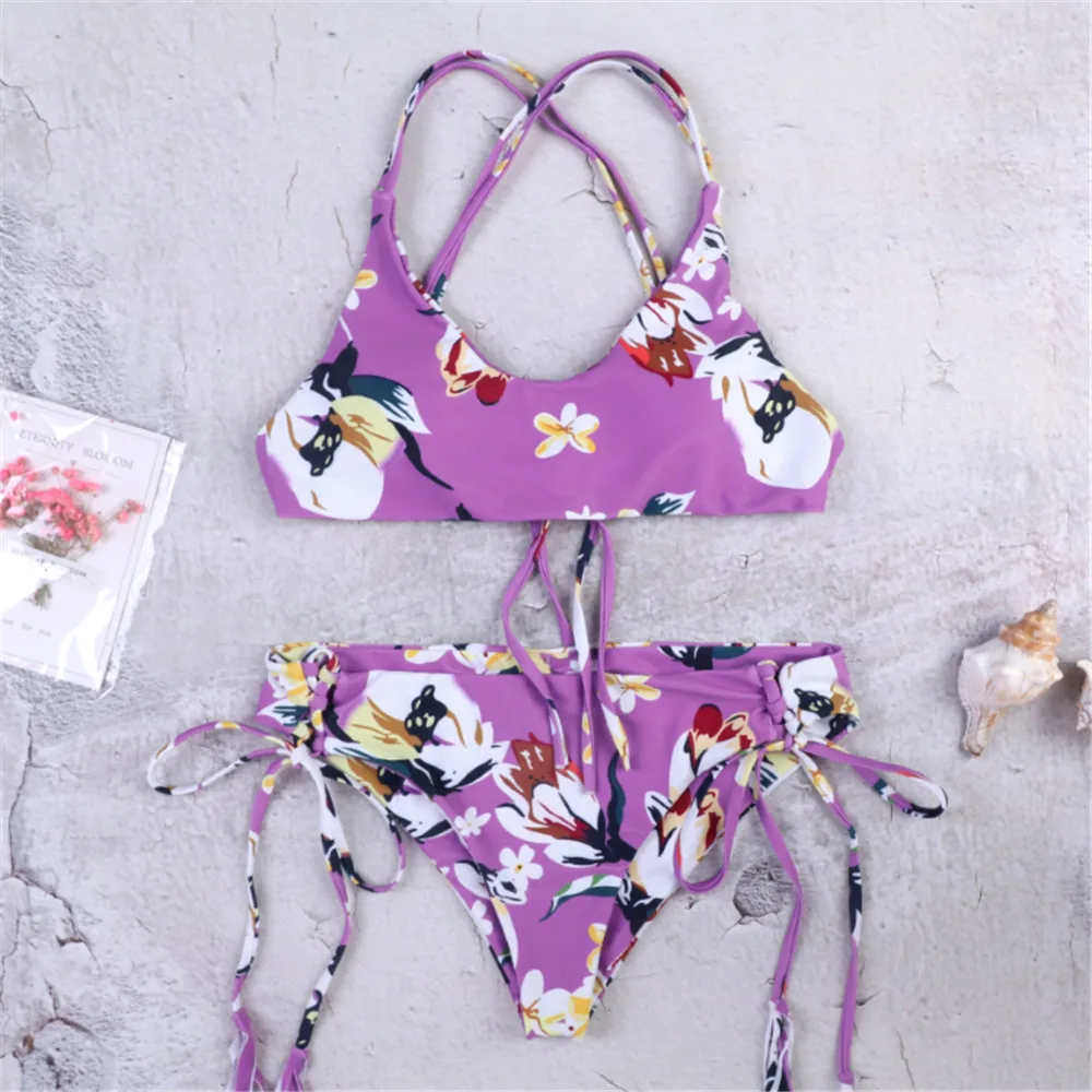

sexy bikini 2019 printing Flower Camisole overlapping Adjustable Frenulum seksi bikinis swimwear women swimsuit biquini swimwear