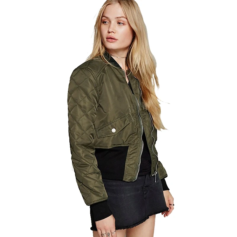 2018 Casual Coats Women Bomber Jacket Baseball Army Green Long Sleeve ...