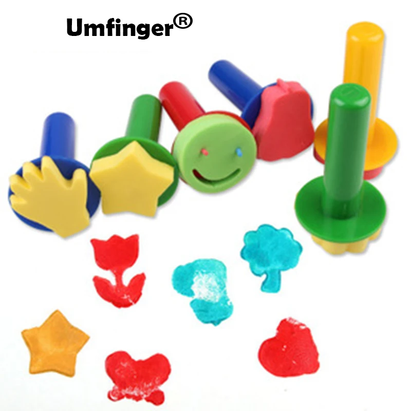 Goedkoop 6 stks partij Leuke Creatieve Spons Borstels Stempel Kawaii Kids Graffiti Speelgoed Schilderen Leveringen Eenvoudige DIY Tekening Art Set