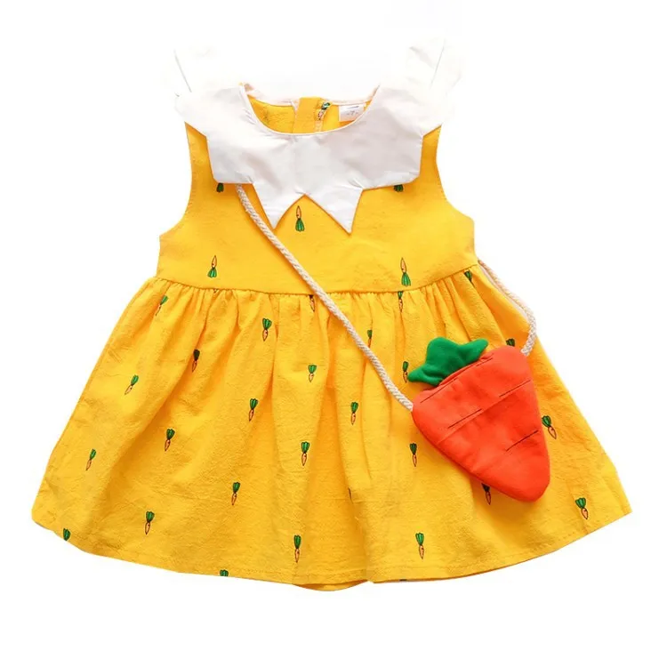 carrot print baby girl dress 2018 summer top kids clothes for girl