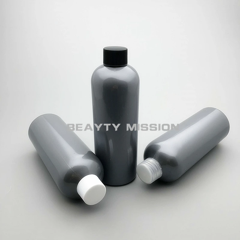 

BEAUTY MISSION 300ml 20pc Gray Empty Cosmetic Bottle With Plastic Screw Caps 300cc Toner Plastic Container Oil Bottles 10 oz