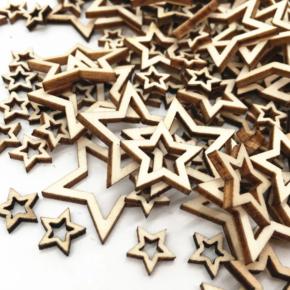 

100Pcs Card Making Painting Wood Slices Unfinished Rustic Wedding Blank Home Decoration Cutting DIY Craft Pentagram