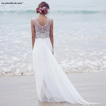 

Vintage Bohemian Beach Wedding Dresses 2020 Chiffon Hand Beaded Crystal White Ivory Bridal Gowns robe de mariee vestido de no