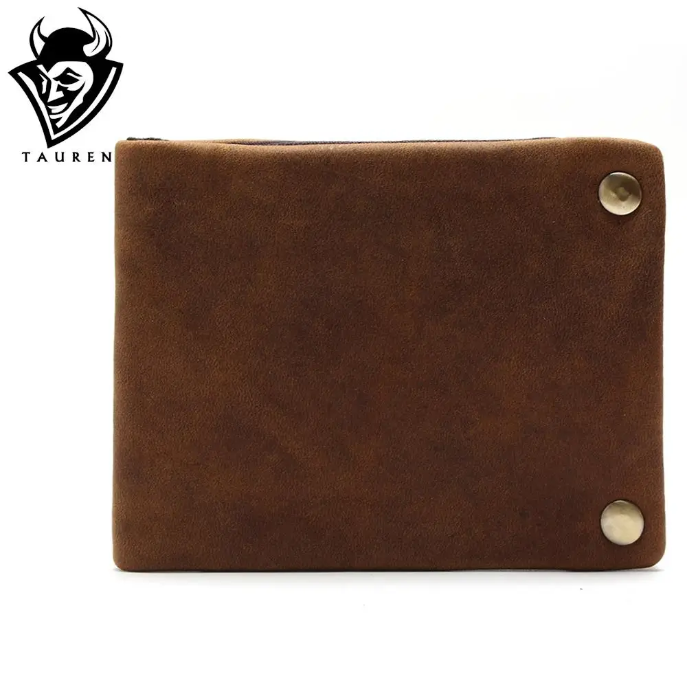 Luxury Designer Vintage Handmade 100% Genuine Crazy Horse Leather Cowhide Men Wallet Purse Card Holder With Zipper Wallets Men