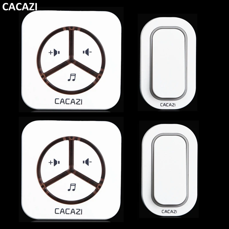 

CACAZI New Waterproof Plug-in Wireless Door Bell Push Button with 2 Outdoor Transmitter + 2 Indoor Wireless Doorbell Receiver
