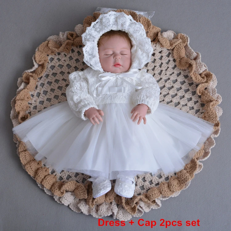 Платье для малышей; платье принцессы для новорожденных девочек с длинными рукавами; платье на крестины; сезон весна-осень; одежда для крещения; одежда для свадьбы; vestido infantil - Цвет: Dress Cap