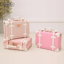 Новая детская мода розовый камера детей чемодан натуральная кожа с цветочным принтом для девочек чемодан ретро Марка