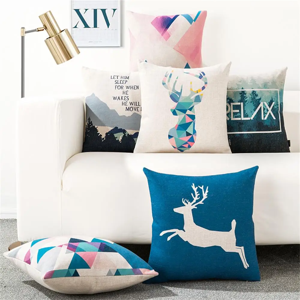 Nordic Geometric Reindeer Cushion Cover Throw Pillow Cover Case for
