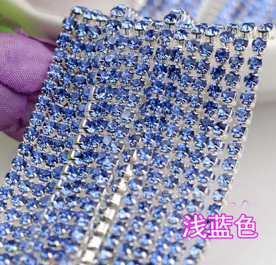 

10 Meters SS12 3mm Color Blue Diamond Crystals Rhinestones Silver Plated Setting Chain Trim