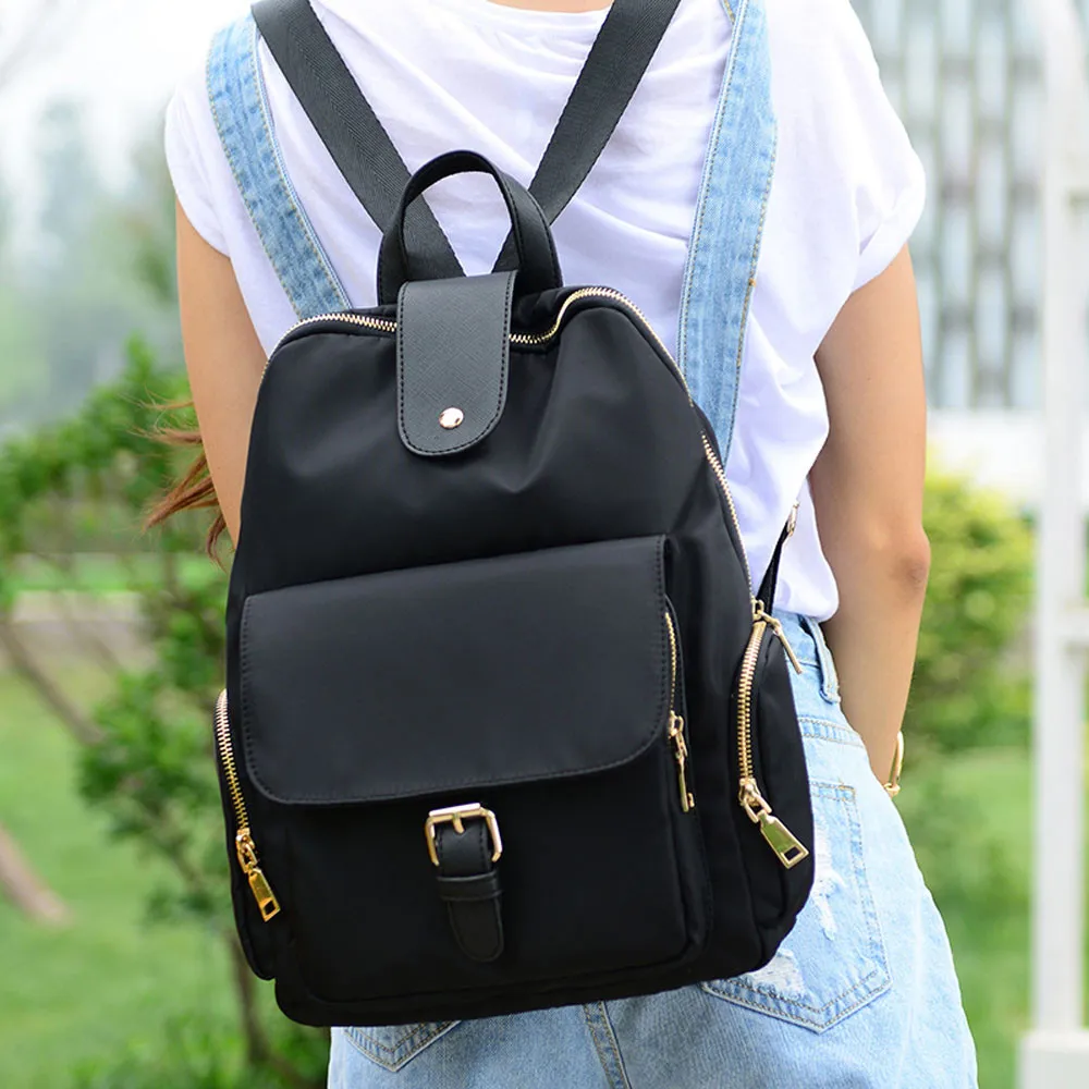 2018 New Fashion Women Nylon Backpack Solid School Backpacks Shoulder