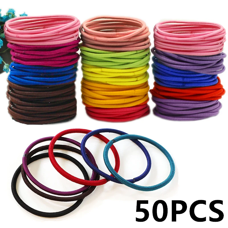 

Girls' 50pcs/pack Colorful Elastic Hair Band Hair Ties Ropes Scrunchy Ponytail Rubberbands Tie Gum Accesorios Pelo