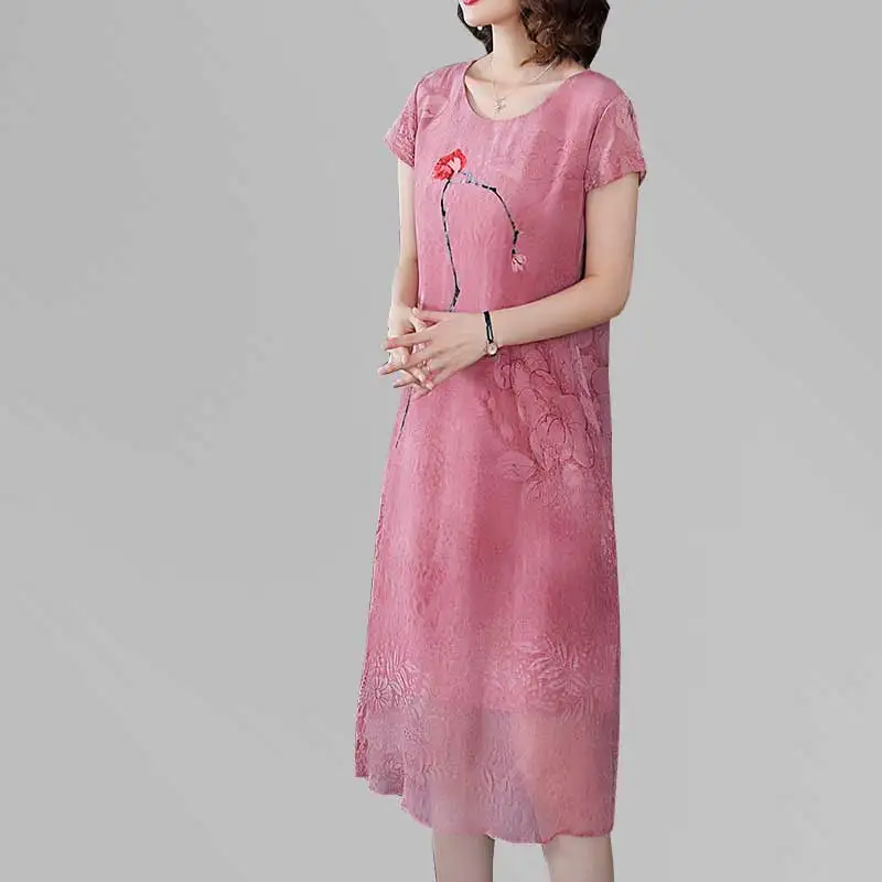 

Summer New Silk Temperament Retro Women Dress Plus size 2018 Thin Print Simple Modified Cheongsam Dresses Elegant Vestidos wz752