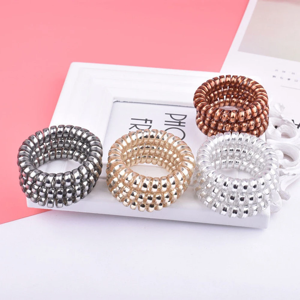 5 PCS إكسسوارات الشعر الشعر حلقة أزياء شفافة سلك الهاتف مرونة الشعر العصابات الصلبة 4 ألوان البلاستيك الربيع اللثة هيرباند